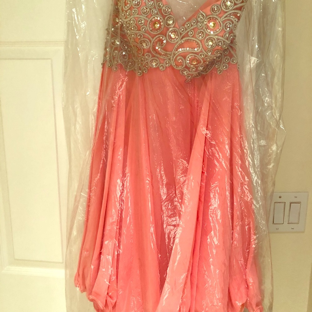 Coral strapless corset dress